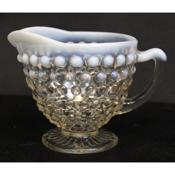 Fenton Moonstone Hobnail Glass Creamer Opalescent Small Pitcher Clear Condiment - Picture 1 of 6